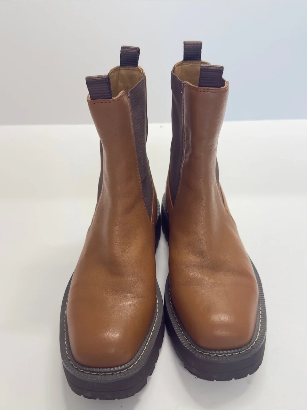 Sam Edelman Laguna Waterproof Chelsea Boot Tawny Brown Leather Lug Sole Size 7